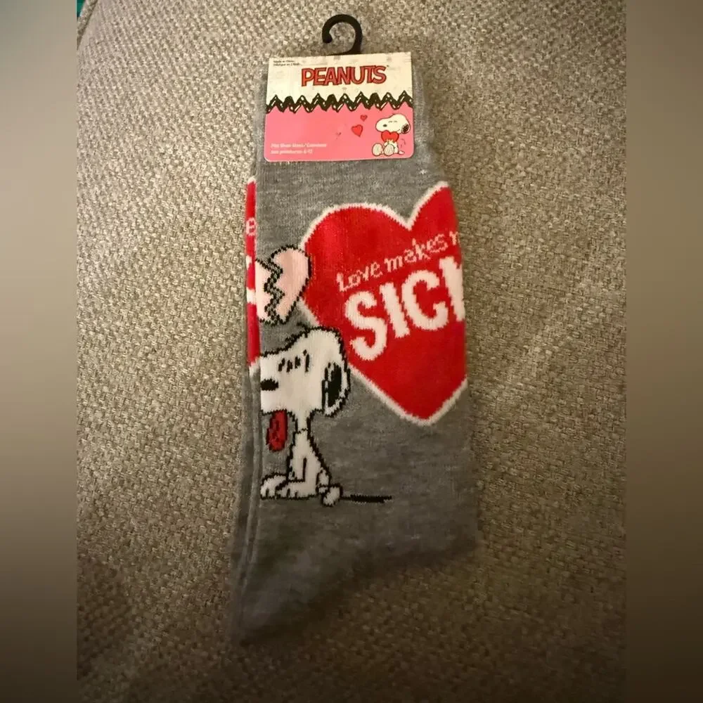 Peanuts Snoopy Valentines Day Socks “Love Makes Me Sick socks